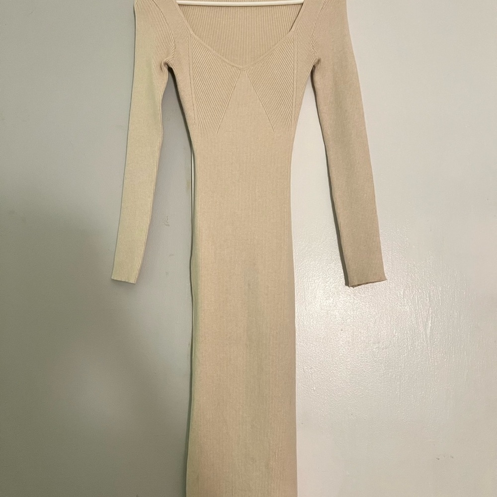 Workshop Republic Clothing Beige Long Sleeve Dress